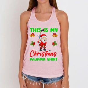 This Is My Christmas Pajamas Santa Playing Ice Hockey Xmas Great Gift Women's Knotted Racerback Tank