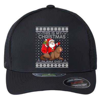 This Is My Christmas Pajamas Santa Riding Sea Lion Ugly Gift Flexfit Unipanel Trucker Cap