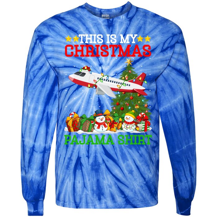 This Is My Christmas Tree Pajamas Airplane Christmas Great Gift Tie-Dye Long Sleeve Shirt