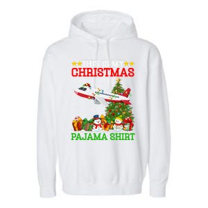 This Is My Christmas Tree Pajamas Airplane Christmas Great Gift Garment-Dyed Fleece Hoodie