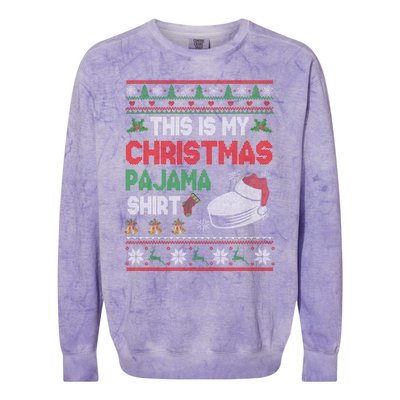 This Is My Christmas Pajama Meaningful Gift Santa Hockey Cool Gift Colorblast Crewneck Sweatshirt