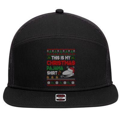 This Is My Christmas Pajama Meaningful Gift Santa Hockey Cool Gift 7 Panel Mesh Trucker Snapback Hat