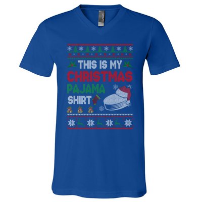 This Is My Christmas Pajama Meaningful Gift Santa Hockey Cool Gift V-Neck T-Shirt