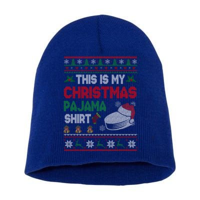 This Is My Christmas Pajama Meaningful Gift Santa Hockey Cool Gift Short Acrylic Beanie