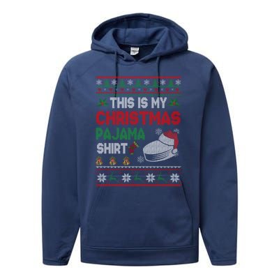 This Is My Christmas Pajama Meaningful Gift Santa Hockey Cool Gift Performance Fleece Hoodie