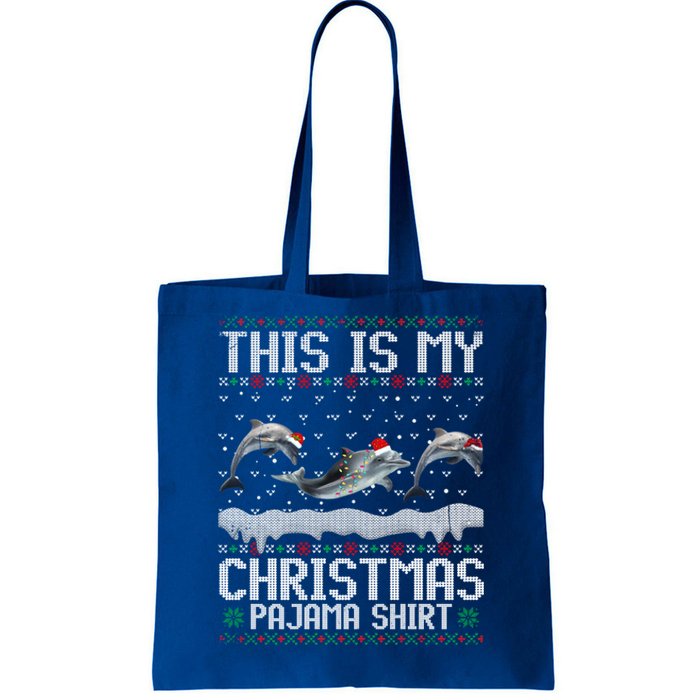 This Is My Christmas Lights Pajama Dolphin Lover Xmas Gift Tote Bag