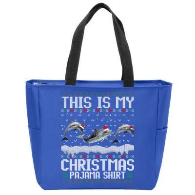 This Is My Christmas Lights Pajama Dolphin Lover Xmas Gift Zip Tote Bag