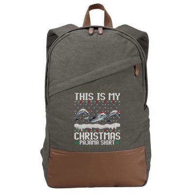 This Is My Christmas Lights Pajama Dolphin Lover Xmas Gift Cotton Canvas Backpack