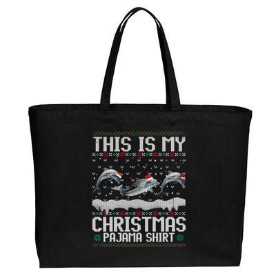 This Is My Christmas Lights Pajama Dolphin Lover Xmas Gift Cotton Canvas Jumbo Tote