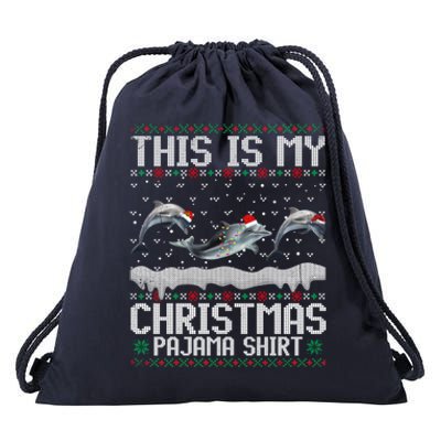 This Is My Christmas Lights Pajama Dolphin Lover Xmas Gift Drawstring Bag