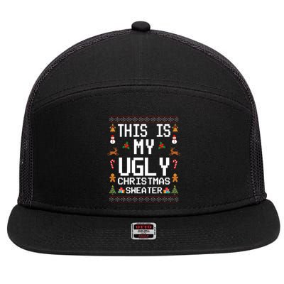 This Is My Ugly Christmas Sweater Funny Festive 7 Panel Mesh Trucker Snapback Hat