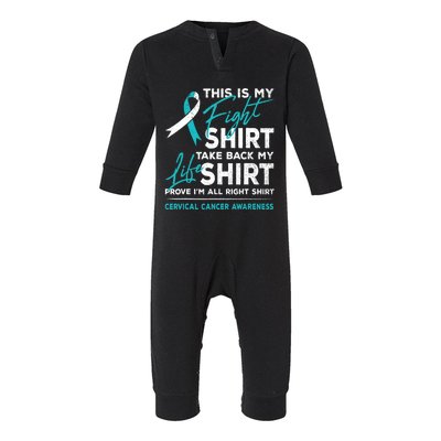 This Is My Fight Cervical Cancer Awareness White Teal Ribbon Infant Fleece One Piece