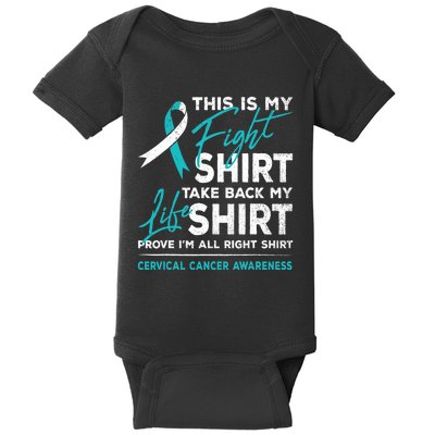 This Is My Fight Cervical Cancer Awareness White Teal Ribbon Baby Bodysuit