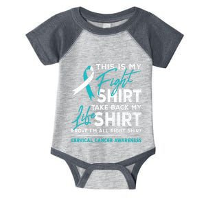 This Is My Fight Cervical Cancer Awareness White Teal Ribbon Infant Baby Jersey Bodysuit