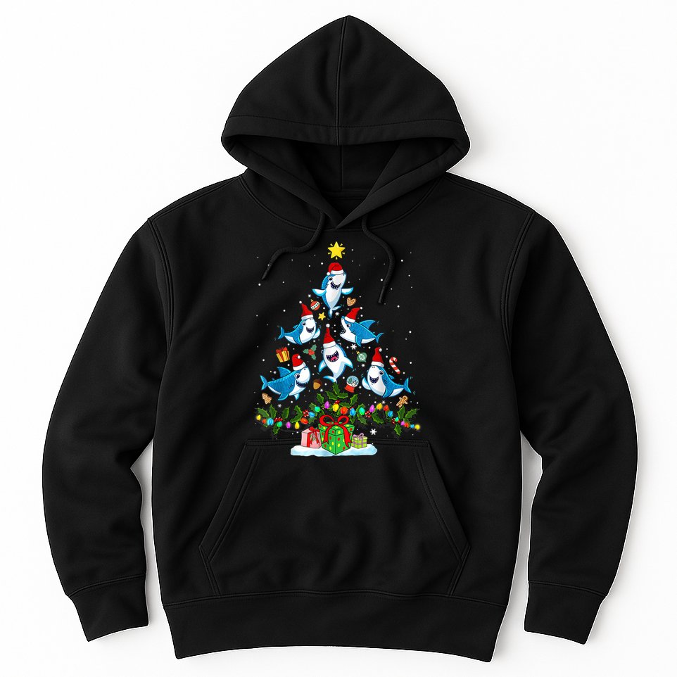 This Is My Christmas Pajama Shirt Funny Christmas Shark Tree Hoodie