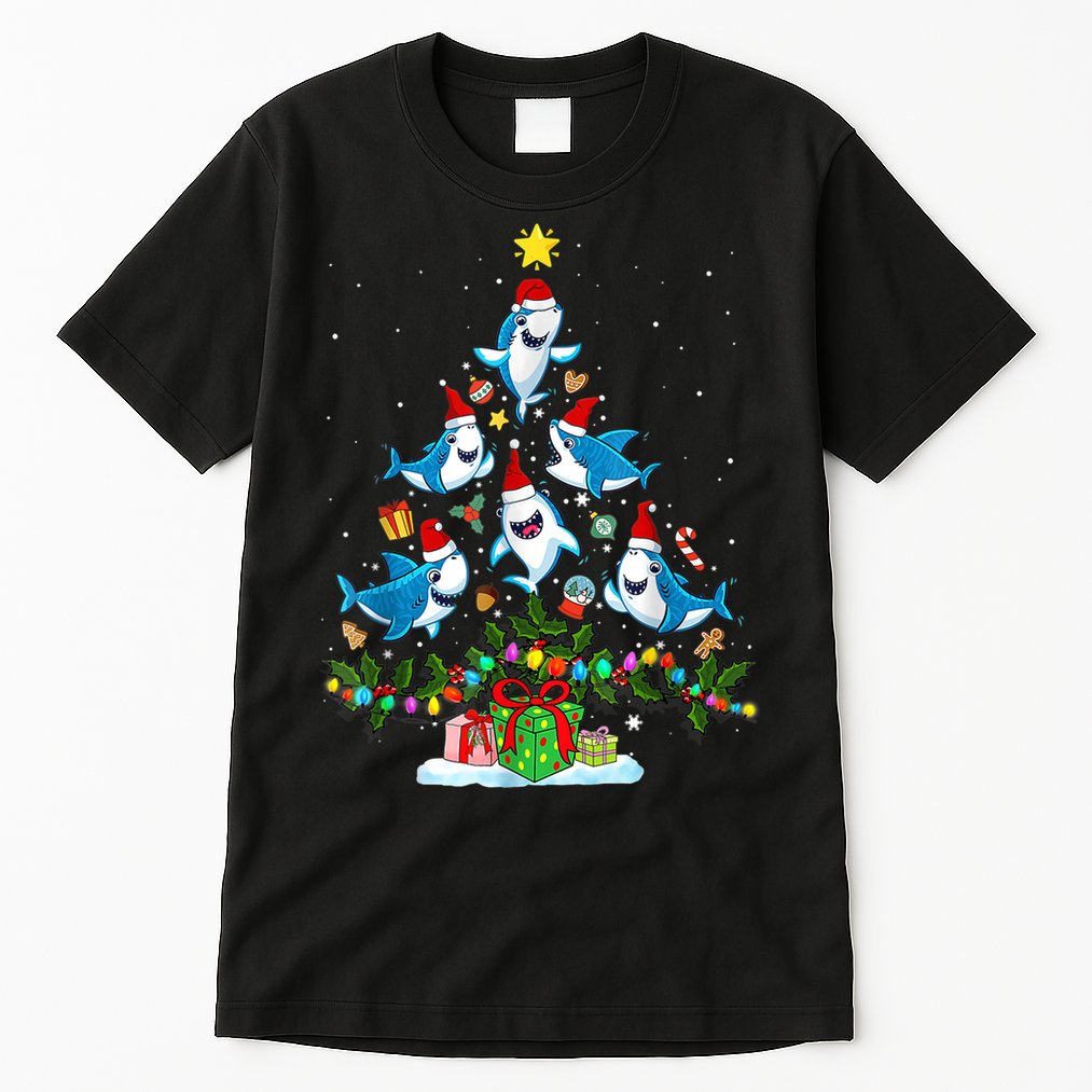 This Is My Christmas Pajama Shirt Funny Christmas Shark Tree Tall T-Shirt