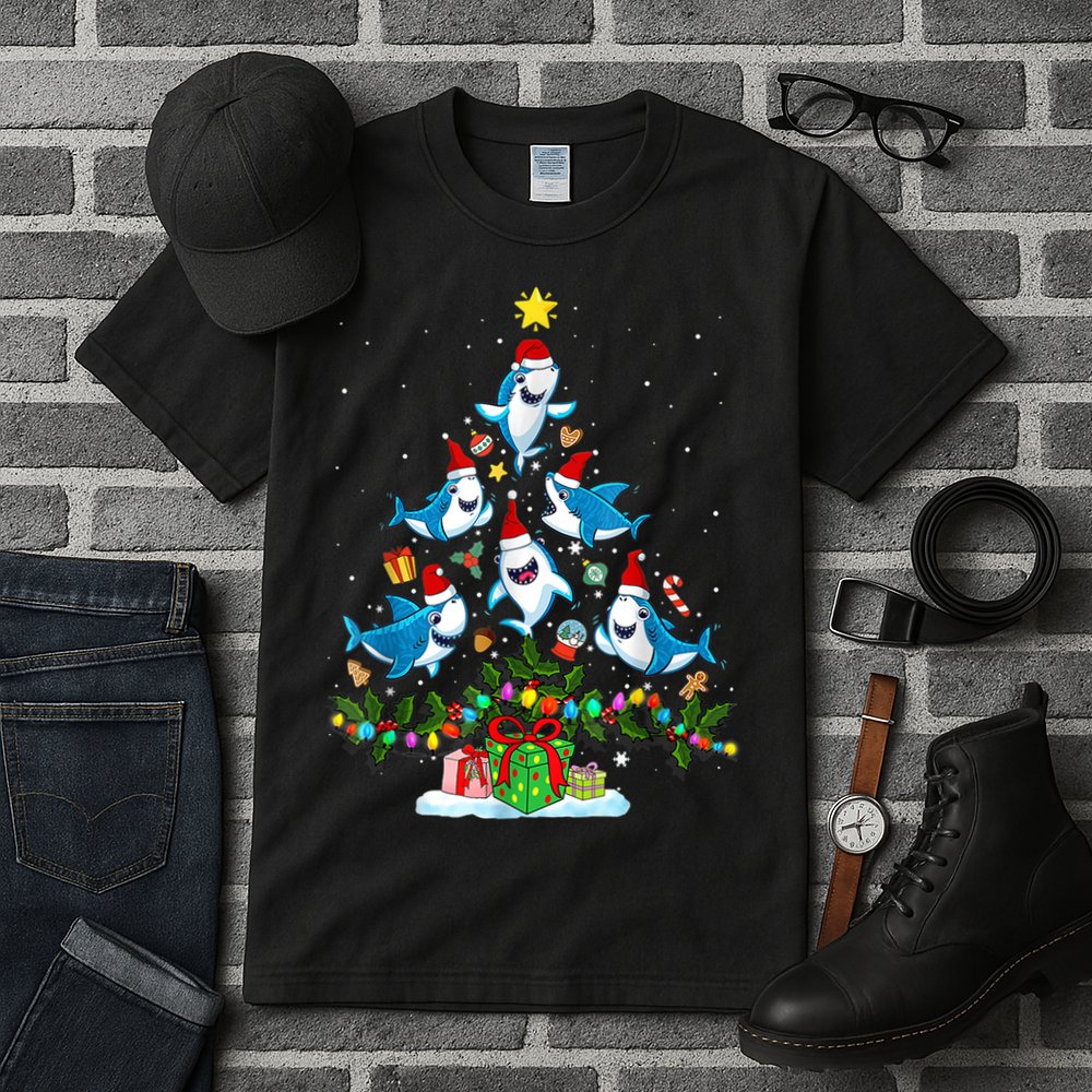 This Is My Christmas Pajama Shirt Funny Christmas Shark Tree Tall T-Shirt