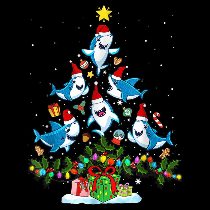 This Is My Christmas Pajama Shirt Funny Christmas Shark Tree Tall T-Shirt