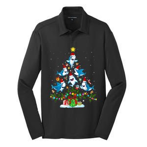 This Is My Christmas Pajama Shirt Funny Christmas Shark Tree Silk Touch Performance Long Sleeve Polo