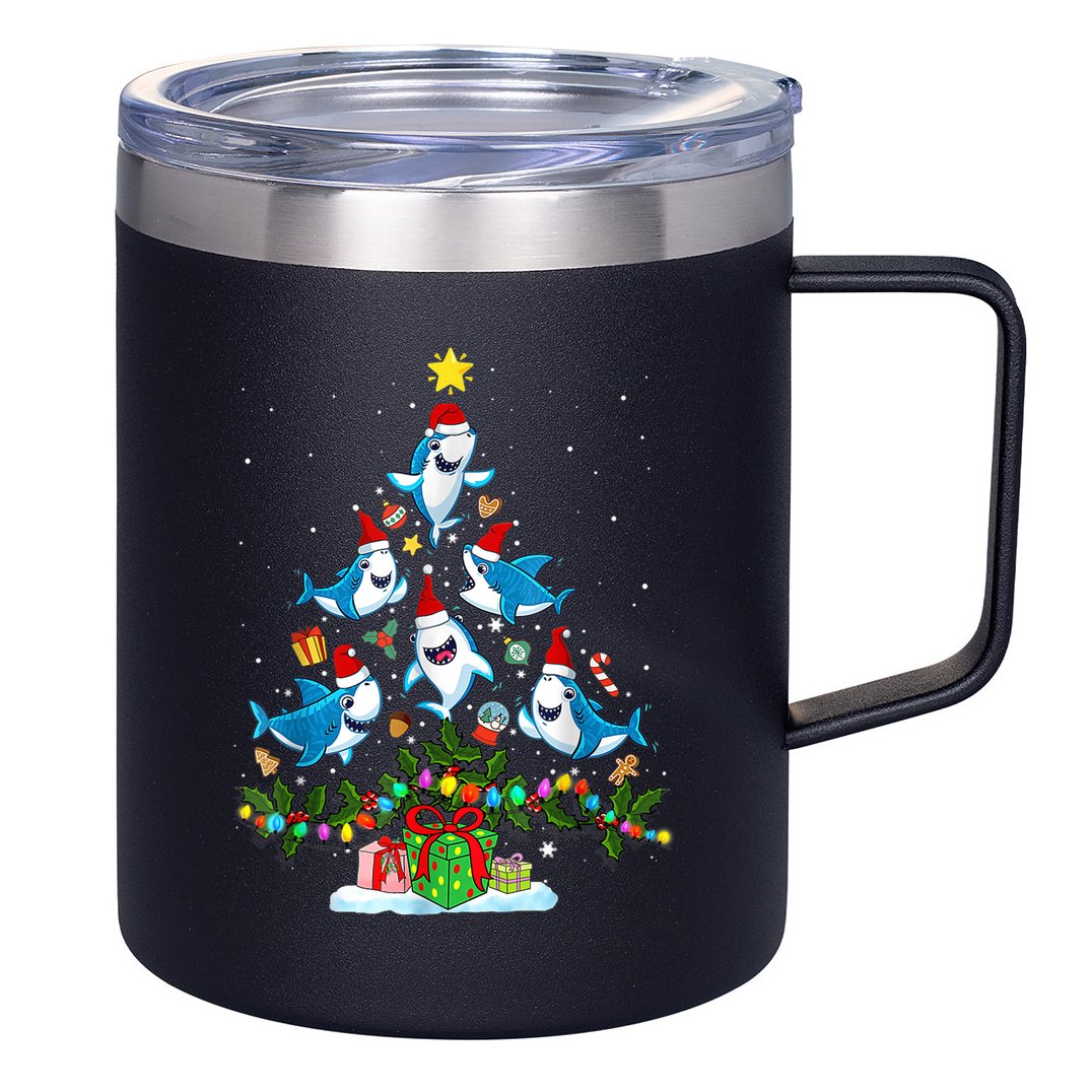 This Is My Christmas Pajama Shirt Funny Christmas Shark Tree 12oz Stainless Steel Coffee Mug