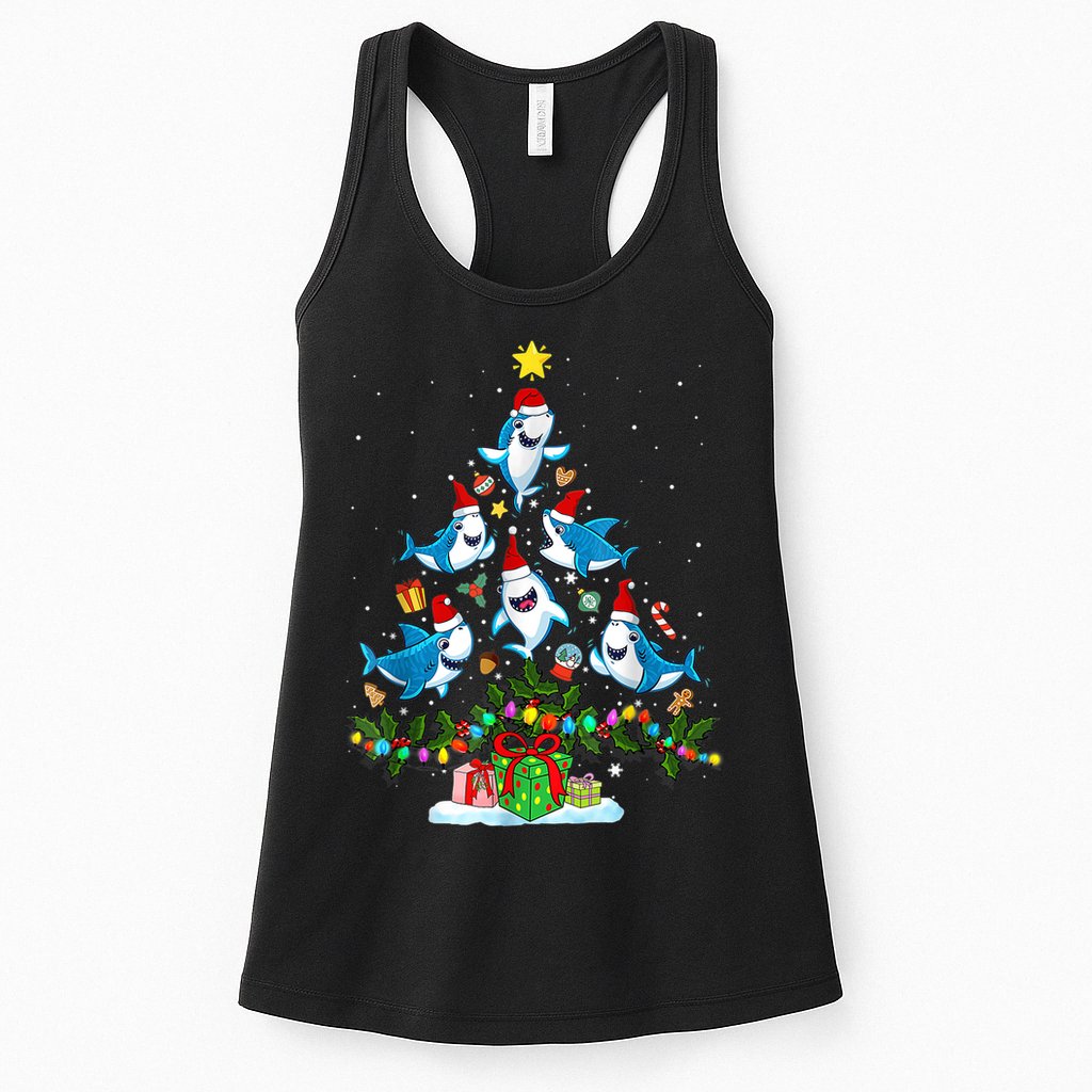 This Is My Christmas Pajama Shirt Funny Christmas Shark Tree Womens Tank Top