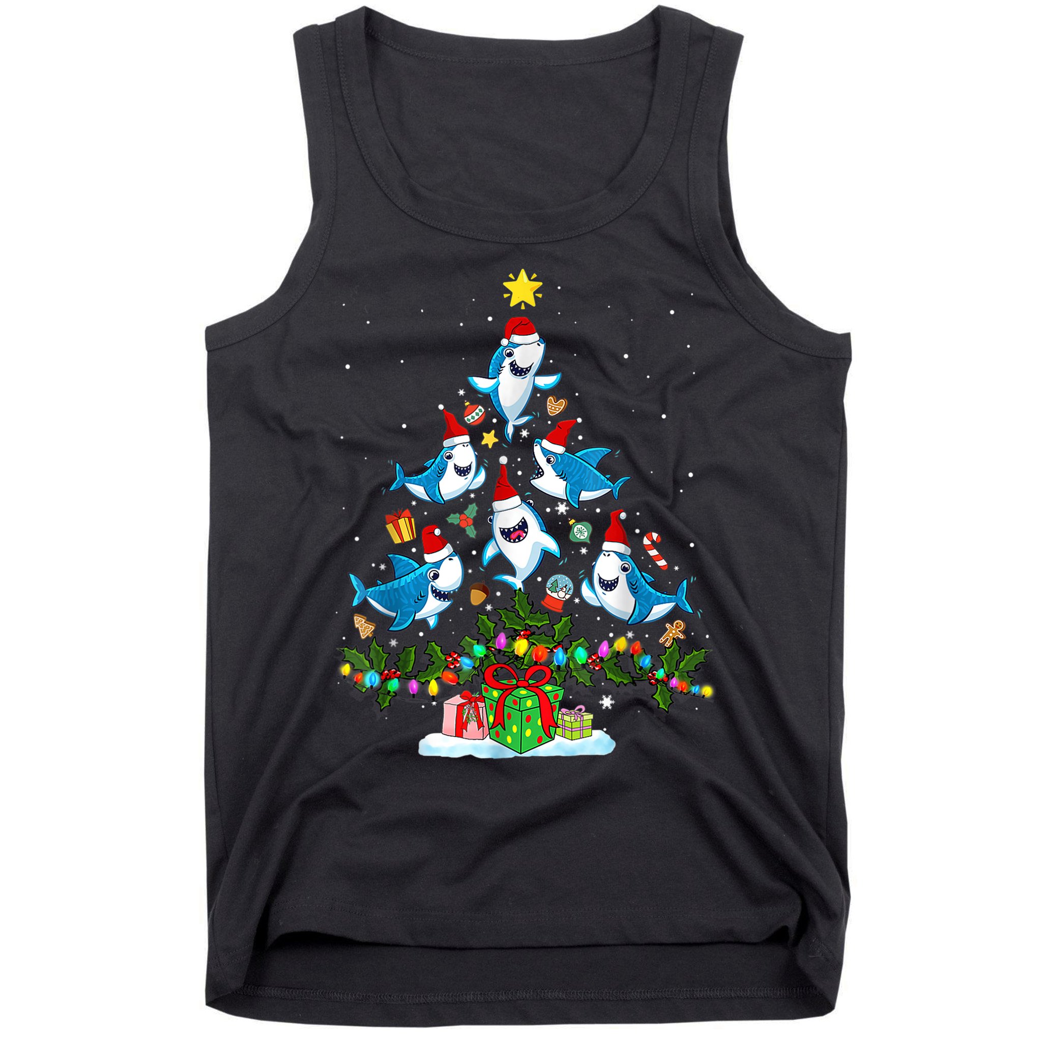 This Is My Christmas Pajama Shirt Funny Christmas Shark Tree Tank Top