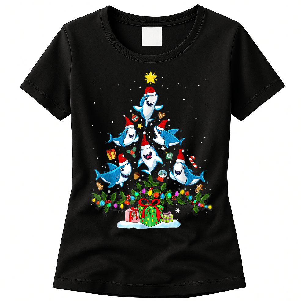 This Is My Christmas Pajama Shirt Funny Christmas Shark Tree Womens T-Shirt