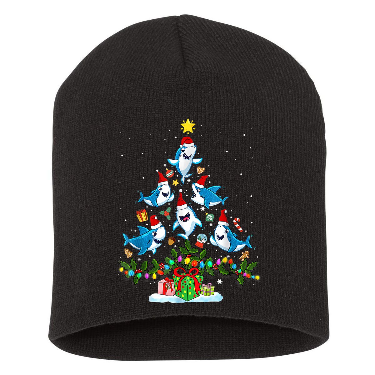 This Is My Christmas Pajama Shirt Funny Christmas Shark Tree Short Acrylic Beanie