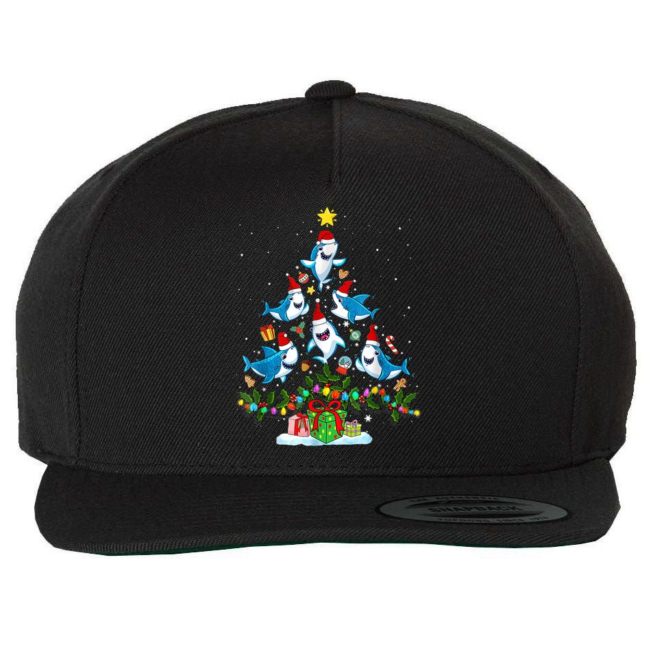This Is My Christmas Pajama Shirt Funny Christmas Shark Tree Wool Snapback Cap