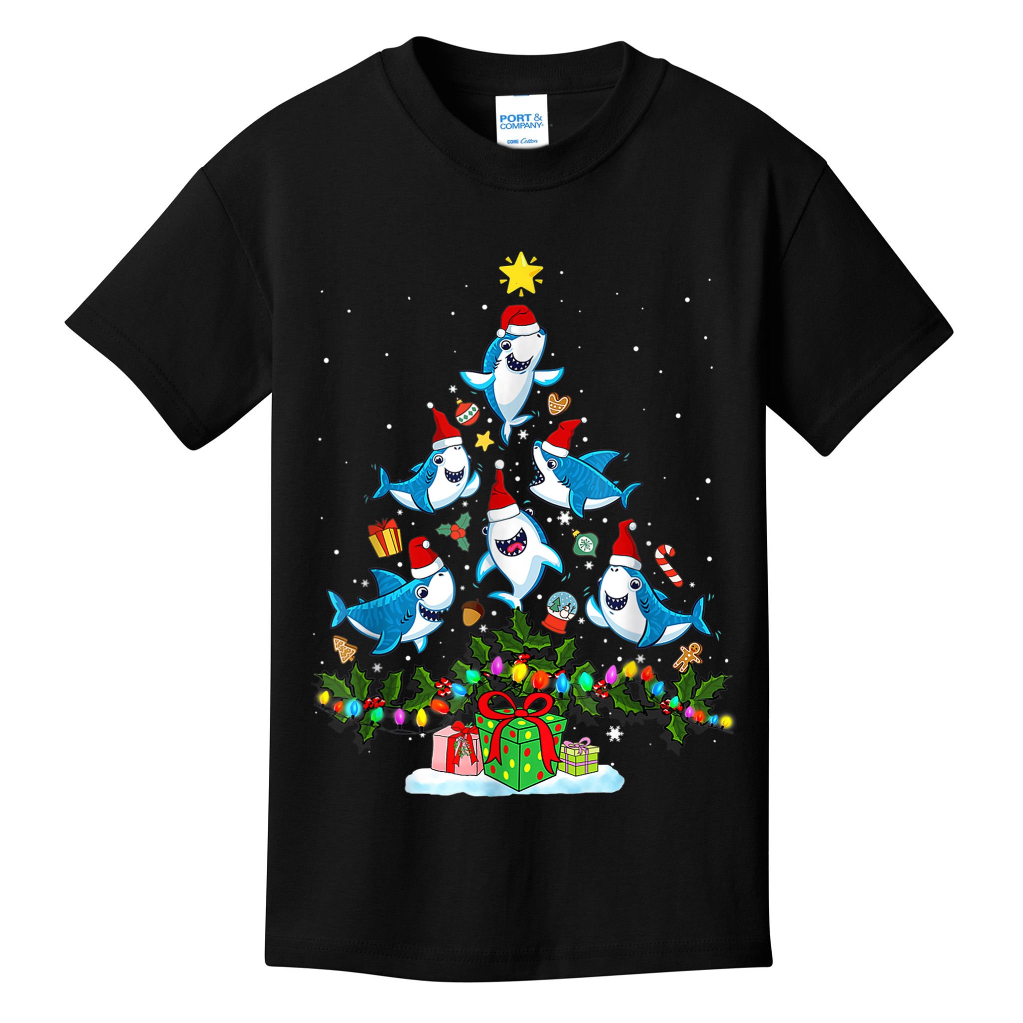 This Is My Christmas Pajama Shirt Funny Christmas Shark Tree Kids T-Shirt