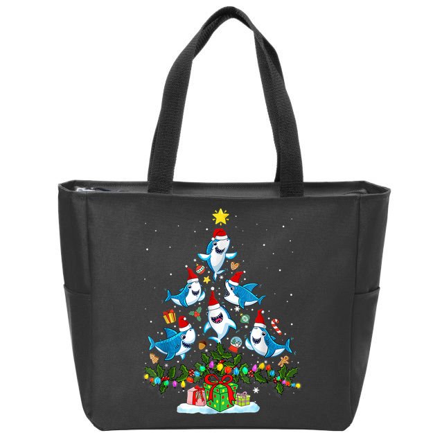 This Is My Christmas Pajama Shirt Funny Christmas Shark Tree Zip Tote Bag