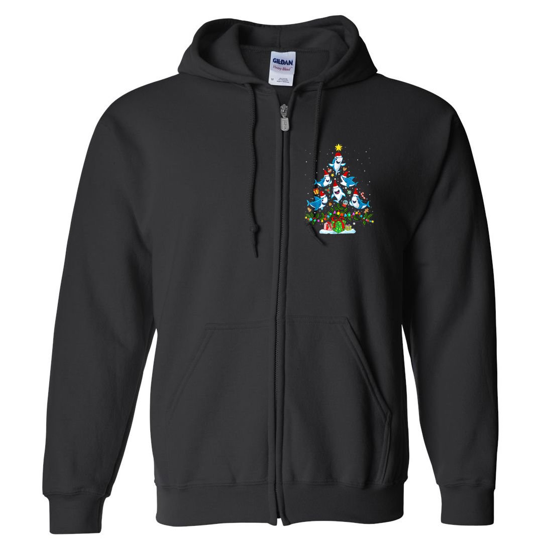 This Is My Christmas Pajama Shirt Funny Christmas Shark Tree Full Zip Hoodie