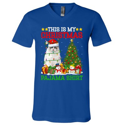 This Is My Christmas Tree Pajamas Ragdoll Cat Christmas Gift V-Neck T-Shirt