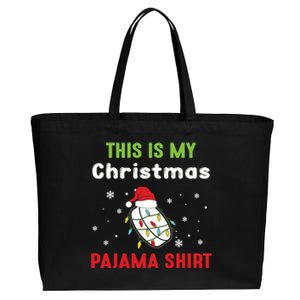 This Is My Christmas Pajama Funny Hockey Puck Xmas Cute Gift Cotton Canvas Jumbo Tote