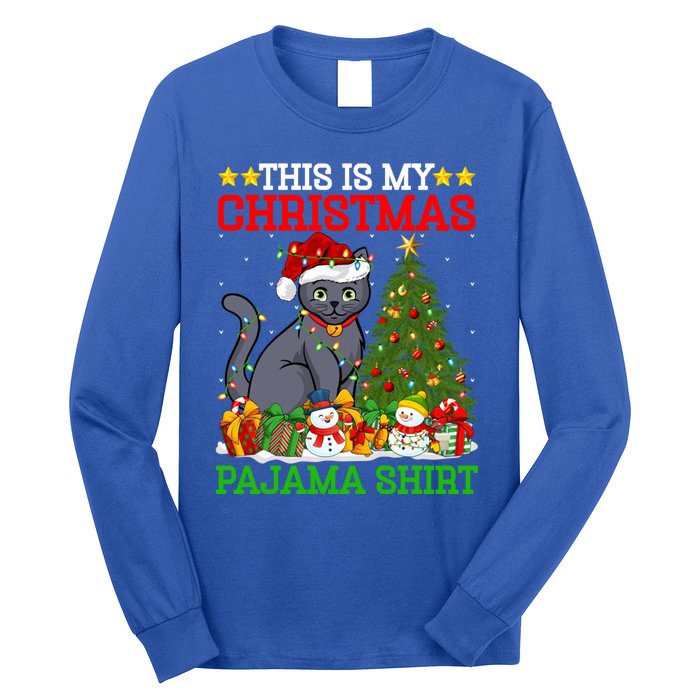 This Is My Christmas Tree Pajamas Russian Blue Cat Christmas Gift Long Sleeve Shirt