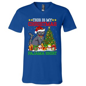 This Is My Christmas Tree Pajamas Russian Blue Cat Christmas Gift V-Neck T-Shirt