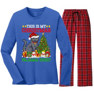 This Is My Christmas Tree Pajamas Russian Blue Cat Christmas Gift Women's Long Sleeve Flannel Pajama Set 