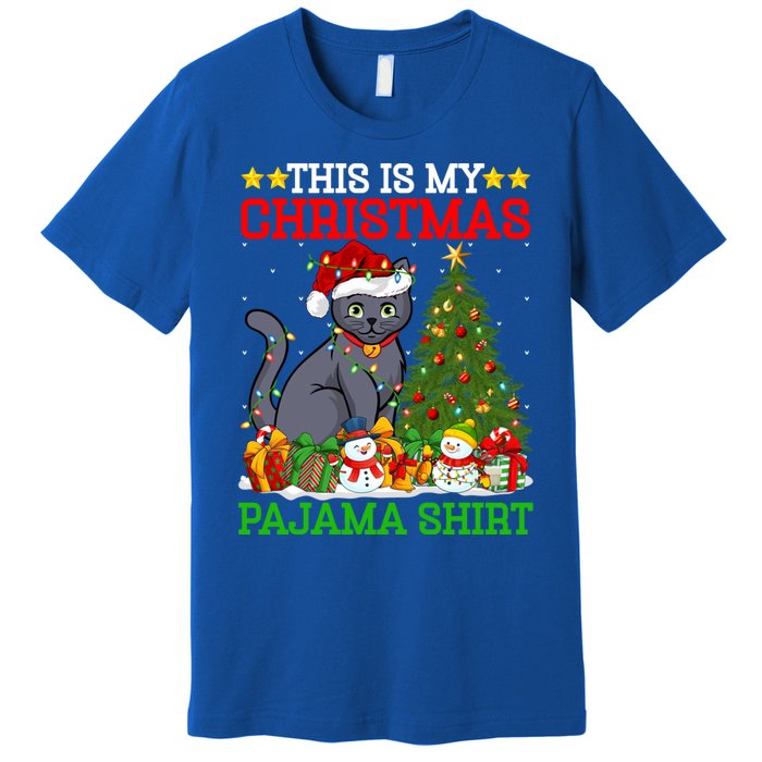 This Is My Christmas Tree Pajamas Russian Blue Cat Christmas Gift Premium T-Shirt