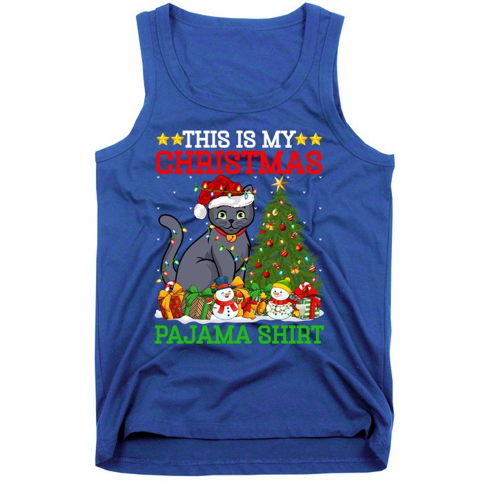 This Is My Christmas Tree Pajamas Russian Blue Cat Christmas Gift Tank Top