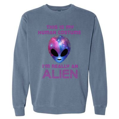 This Is My Human Costume Im Really An Alien Garment-Dyed Sweatshirt