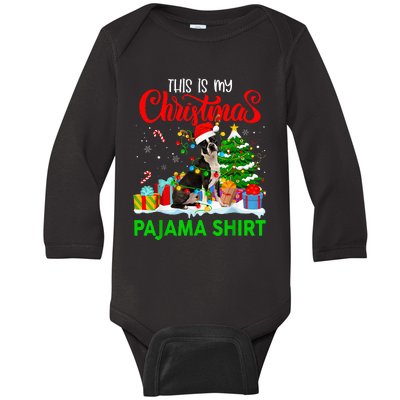 This Is My Christmas Pajama Boston Terrier Costume Christmas Baby Long Sleeve Bodysuit