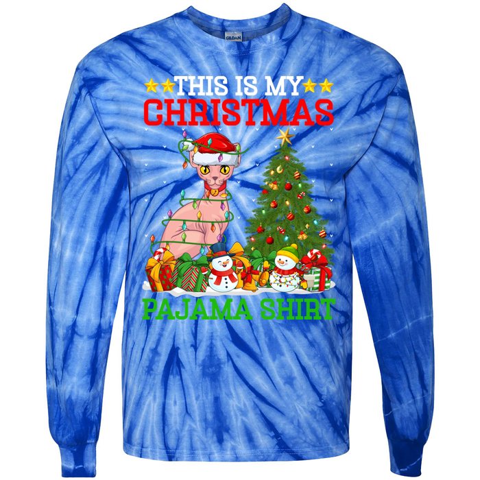 This Is My Christmas Tree Pajamas Sphynx Cat Christmas Great Gift Tie-Dye Long Sleeve Shirt