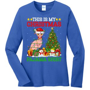 This Is My Christmas Tree Pajamas Sphynx Cat Christmas Great Gift Ladies Long Sleeve Shirt