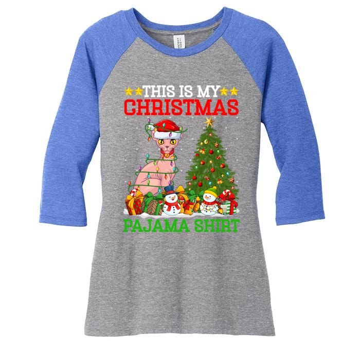 This Is My Christmas Tree Pajamas Sphynx Cat Christmas Great Gift Women's Tri-Blend 3/4-Sleeve Raglan Shirt