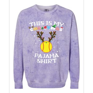 This Is My Christmas Pajama Softball Reindeer Funny Gift Colorblast Crewneck Sweatshirt