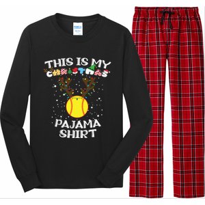 This Is My Christmas Pajama Softball Reindeer Funny Gift Long Sleeve Pajama Set