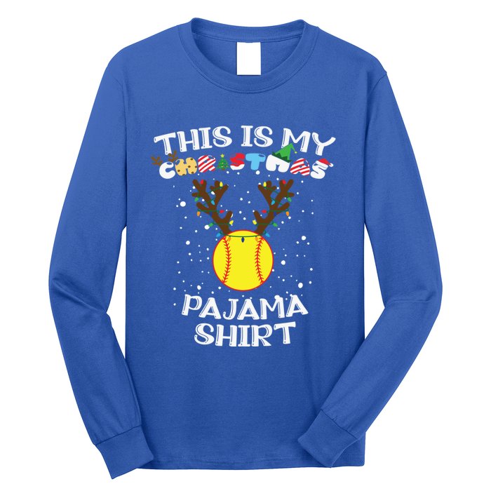 This Is My Christmas Pajama Softball Reindeer Funny Gift Long Sleeve Shirt