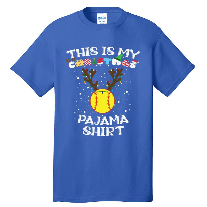 This Is My Christmas Pajama Softball Reindeer Funny Gift Tall T-Shirt