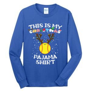 This Is My Christmas Pajama Softball Reindeer Funny Gift Tall Long Sleeve T-Shirt