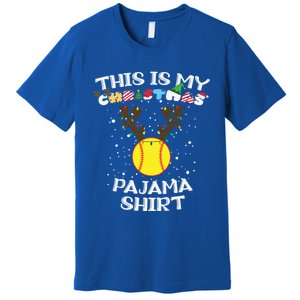 This Is My Christmas Pajama Softball Reindeer Funny Gift Premium T-Shirt